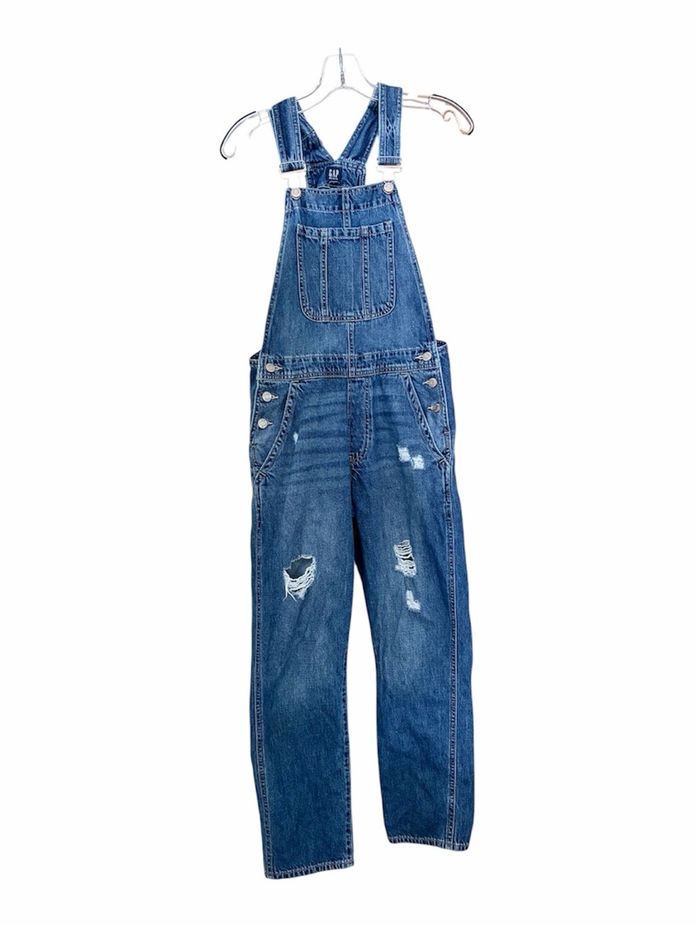 GAP Women's Distressed Blue Denim Overalls Sz xsmall
